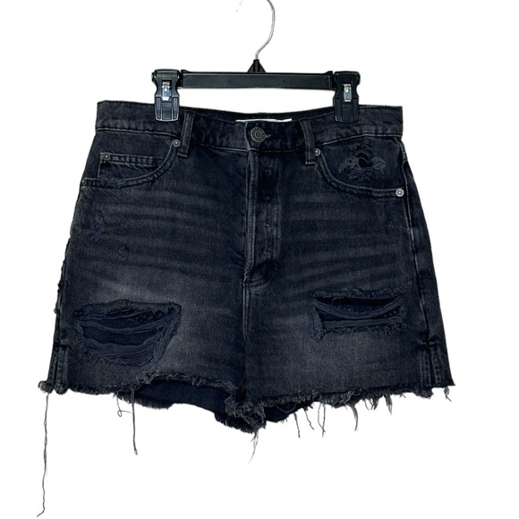 Garage Denim black distressed buttoned fringe shorts size 27 - Picture 8 of 10